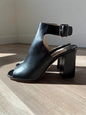 Prada Black Leather Block Heel Sandals Size 39